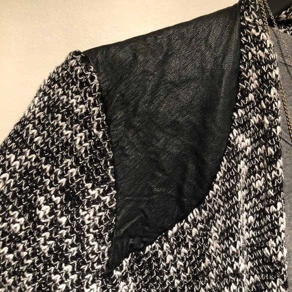 B&W Knit Faux Leather Cardigan - Picture 4 of 12